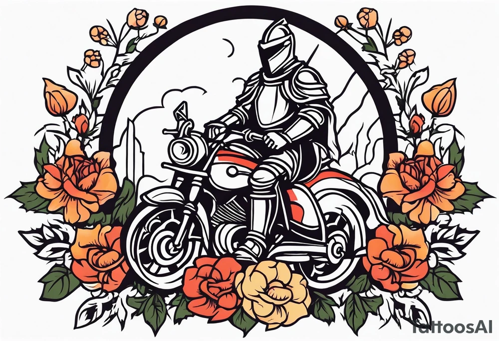 knight

old school vintage simple traditional design with vintage flowers surrounding
bold color simple tattoo idea