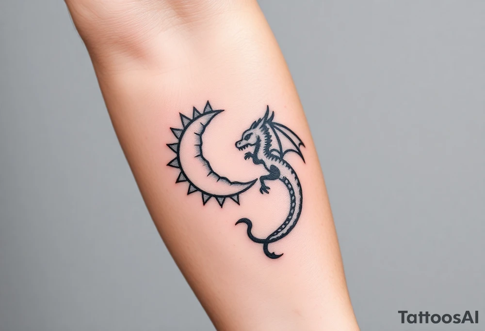 sun and moon in constellation with dragon tattoo idea