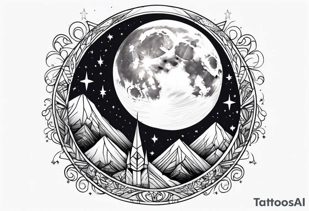 Moon with a shooting star tattoo idea