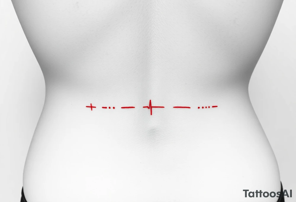 “-... .-. .- . .- .-.. ....... -.. .- .-- --- --- -.. .......” in red ink on female hip bone/lower stomach tattoo idea