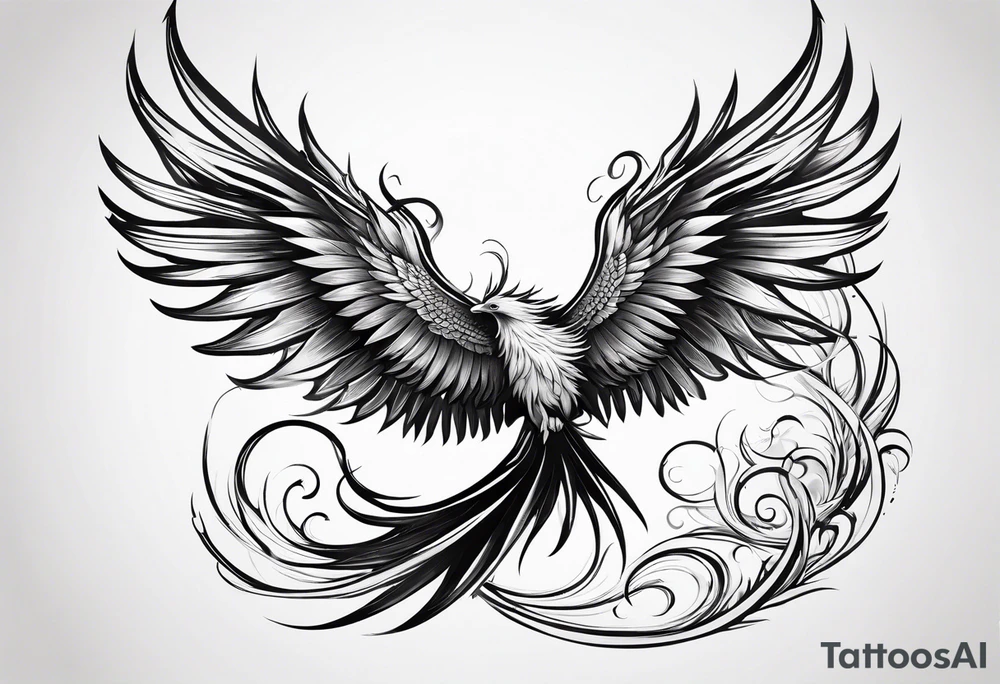 phoenix long tail elegant wings down tattoo idea