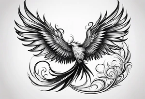 phoenix long tail elegant wings down tattoo idea