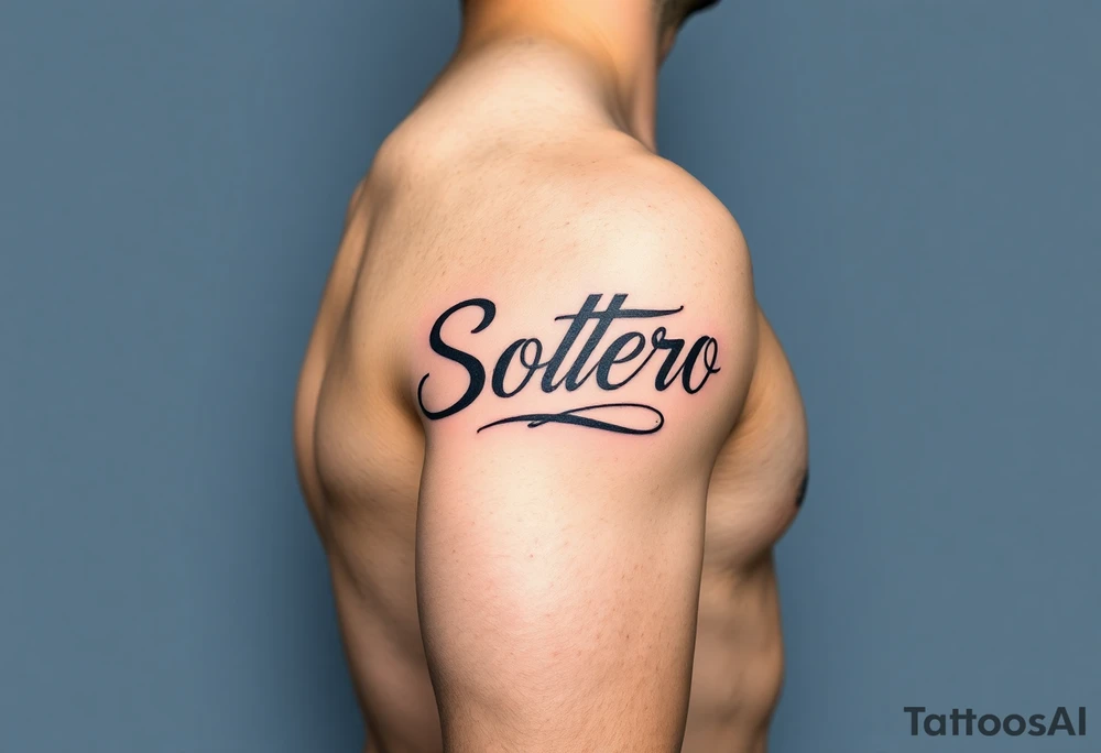 Cursive soltero on right arm tattoo idea