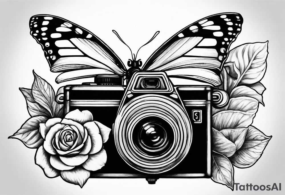 Book, sunflower, camera, butterfly, flower rose tattoo idea Book, sunflower, camera, butterfly, flower rose tattoo idea