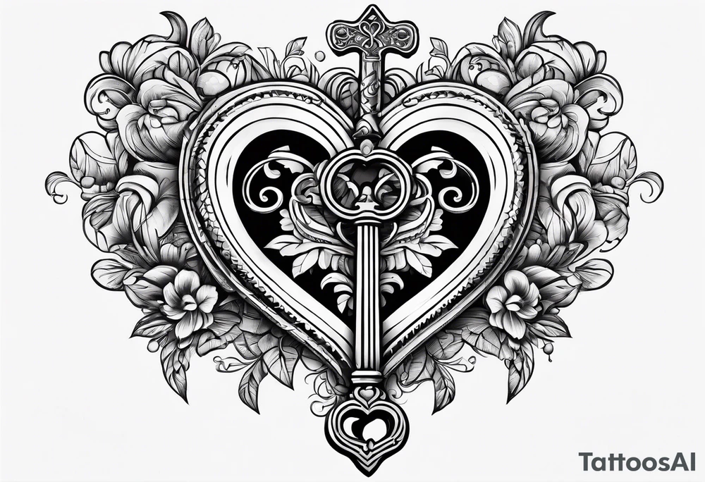 Heart shaped antique key tattoo idea