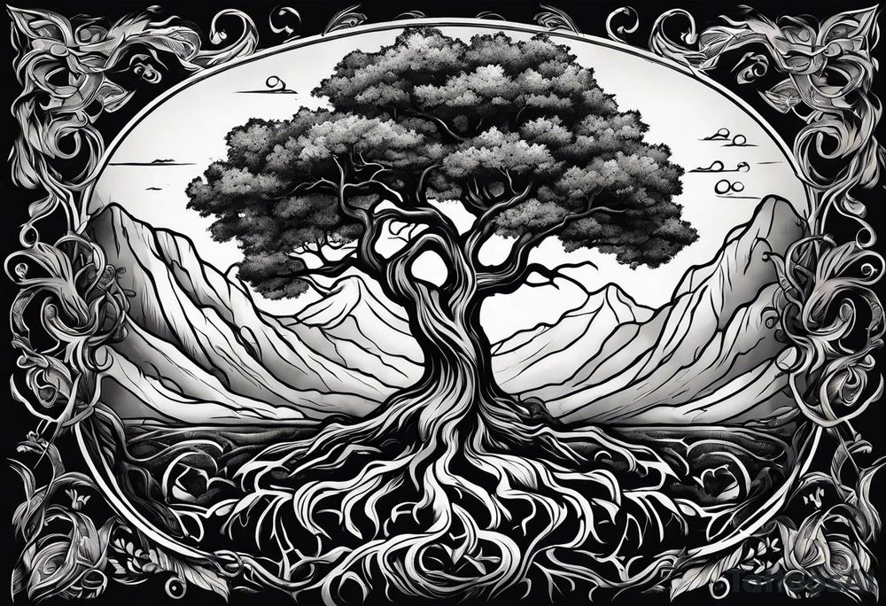 Tree roots wrapping around wrist leading to tree around forearm tattoo idea