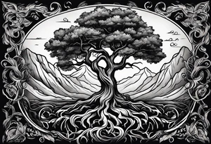 Tree roots wrapping around wrist leading to tree around forearm tattoo idea