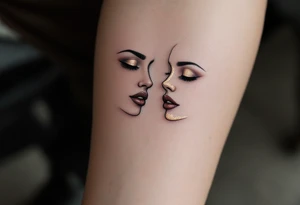 "Mluviti stribro, mlceti zlato." — Two side-by-side faces, one made of silver lines speaking and the other in gold leaf in silence, framed with the quote in refined black type. tattoo idea
