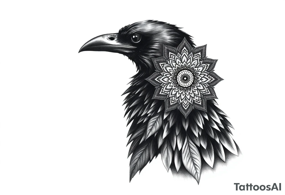 black raven with mandala tattoo idea