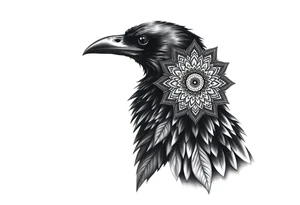 black raven with mandala tattoo idea