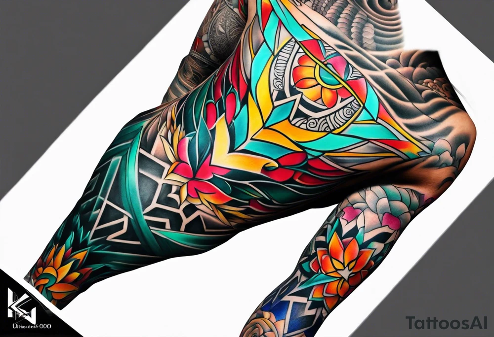 Full leg tattoo sleeve square tattoo idea