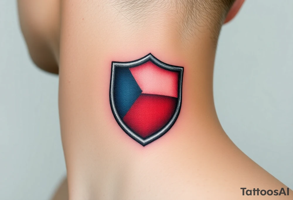 A classical Czech flag inside a shield emblem, with metallic textures enhancing its strength and durability tattoo idea