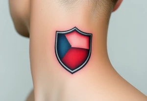 A classical Czech flag inside a shield emblem, with metallic textures enhancing its strength and durability tattoo idea