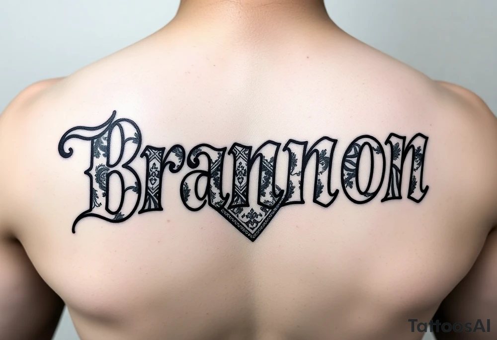 Chicano Lettering Spelling Brannon with the bandana design filling the letters tattoo idea