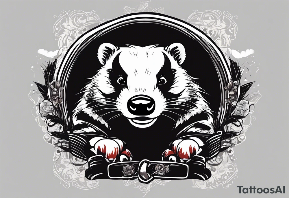 Draw me badger with aggressive full body, killer face with cute smile, very long nails and he attacks like a Turkish gladiator to enemy and also he has very deadly looking. The only weapon is his braveness he fights with his nails. Every body scares after their first sight but then they like him. tattoo idea