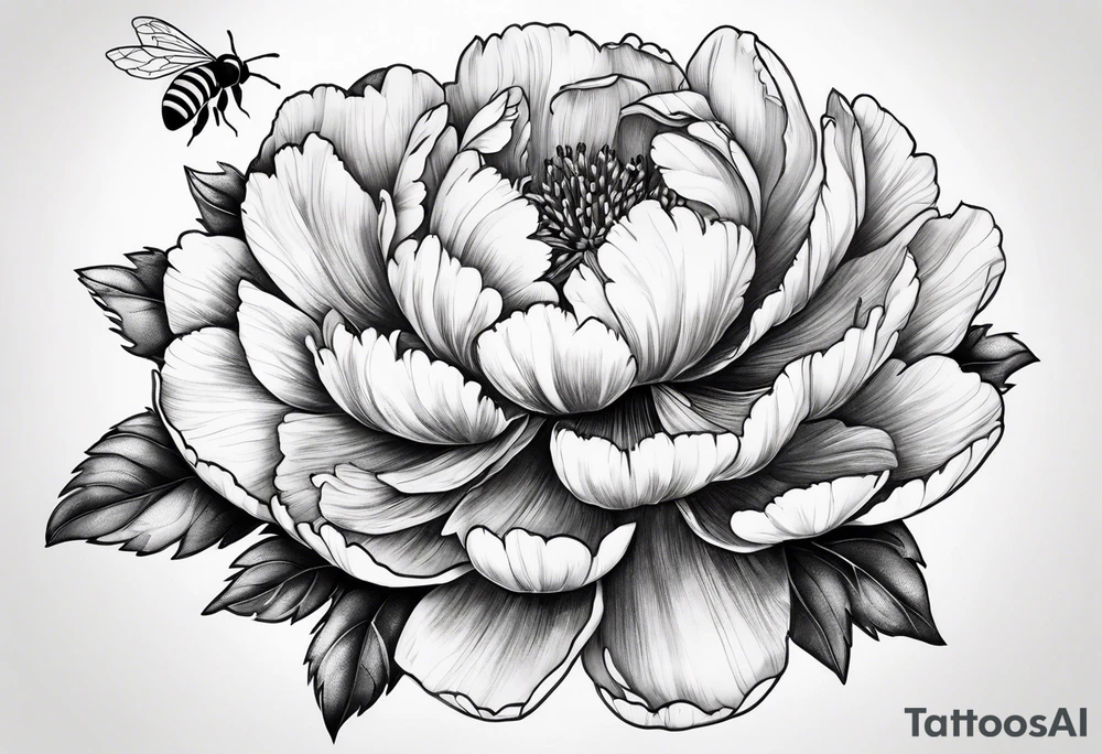 red peony with bee tattoo idea