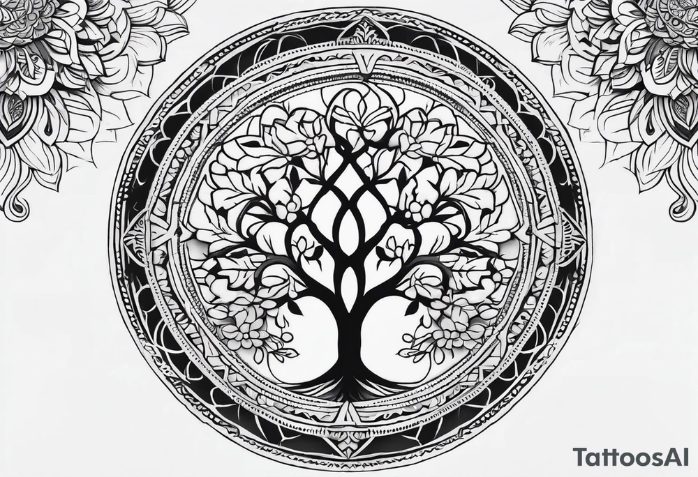 minimalistic delicate mandala with tree motif tattoo idea
