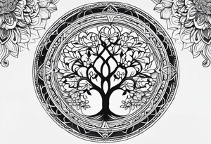 minimalistic delicate mandala with tree motif tattoo idea