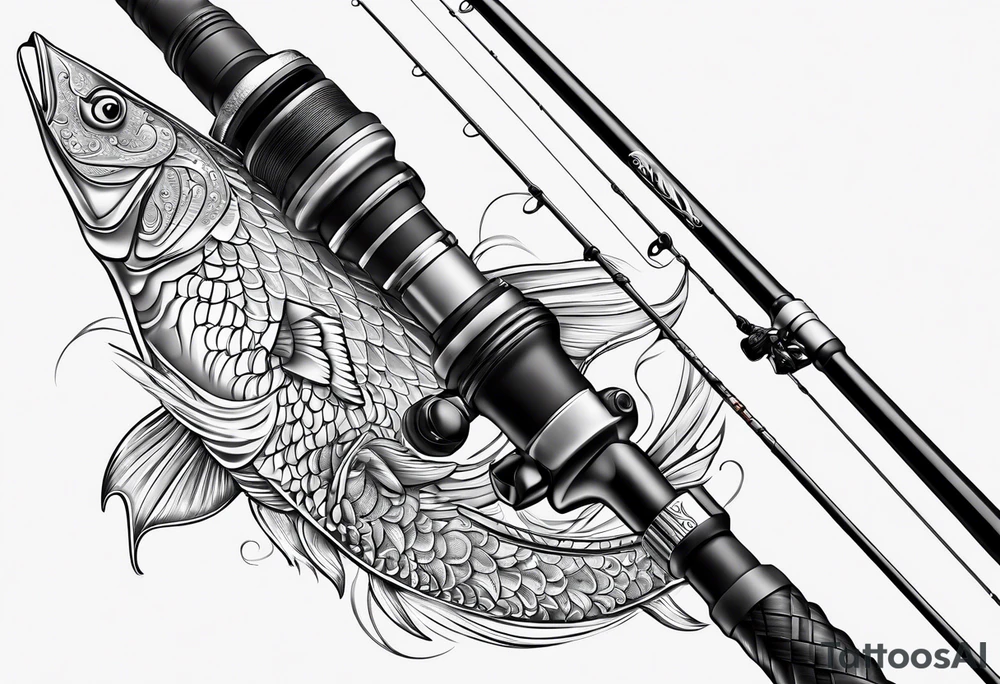 Fishing pole with memorium of a friend tattoo idea