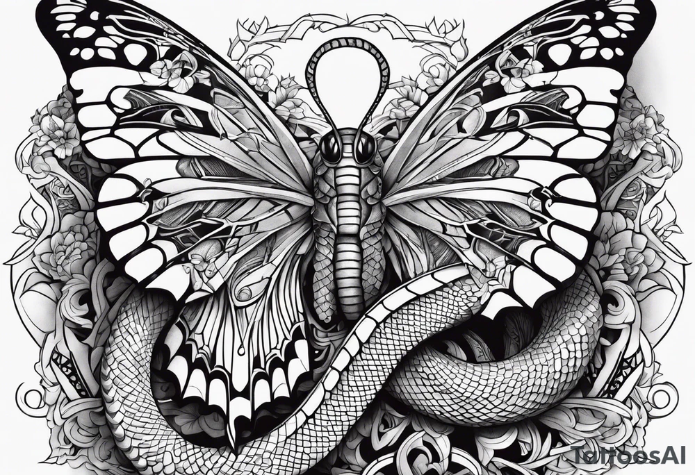 Butterflies surrounding a snake tattoo idea