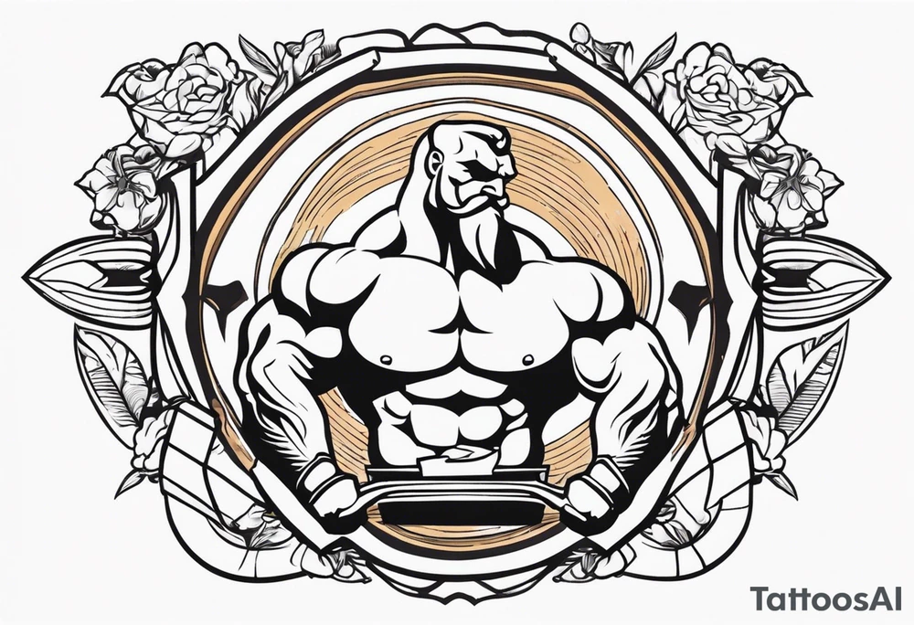 Simple design with elements linked to bodybuilding  travel and freedom tattoo idea