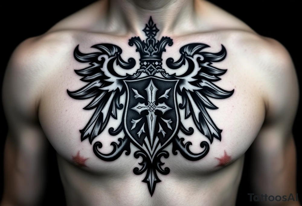 Powerful, majestic and dark Irish family crest for a full chest tattoo tattoo idea