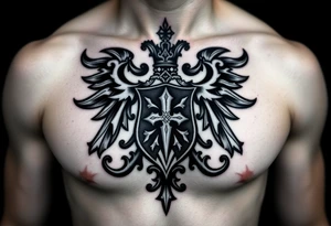 Powerful, majestic and dark Irish family crest for a full chest tattoo tattoo idea