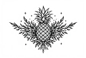Design around a vagina and anus area using a  pineapple with diamonds  and magestic, crown, vagina, anus, pubic tattoo idea