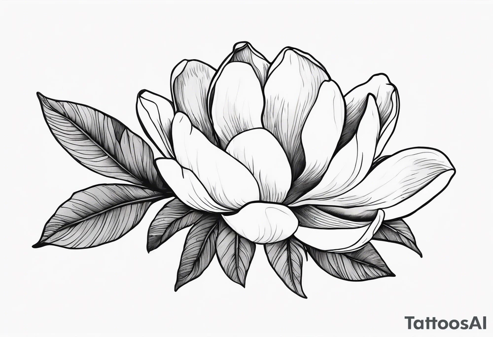 really long stew, magnolia on top and leaves tattoo idea