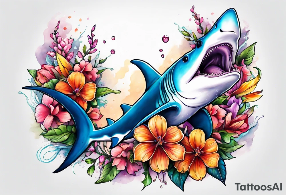 Hammerhead  with flowers tattoo idea