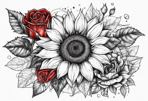 Sunflower and roses with the name Arianna in red scrip letters and “you are my sunshine” tattoo idea