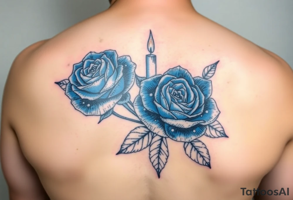 2 blue roses and candles, water tattoo idea