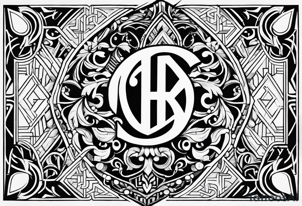 profile picture
Geometric monogram black and white tattoo using all the letters in STEVE and BREANNA in large block lettering tattoo idea