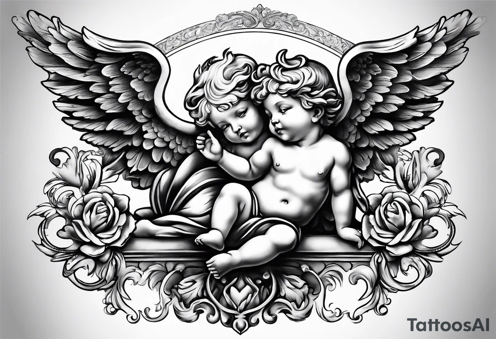 Flying Cherub renaissance style tattoo idea