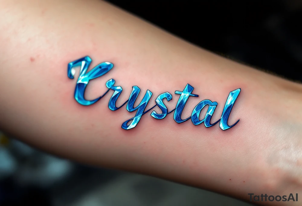 Crystal-style K with faceted edges in shimmering icy blue, giving a gem-like 3D effect. tattoo idea