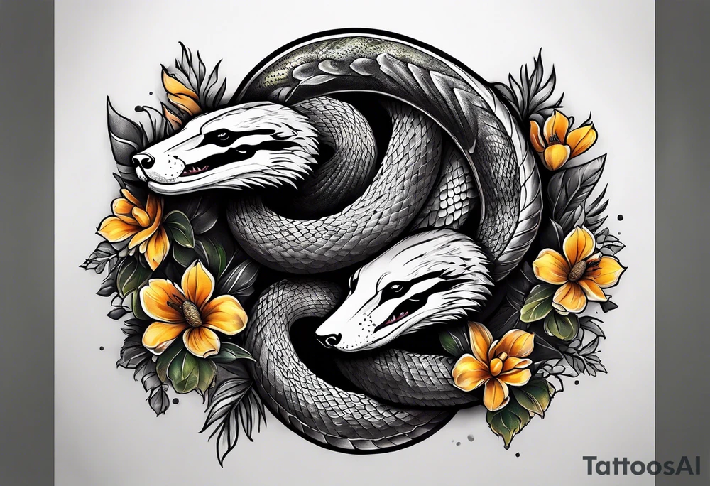Three headed snake and honey badger tattoo idea