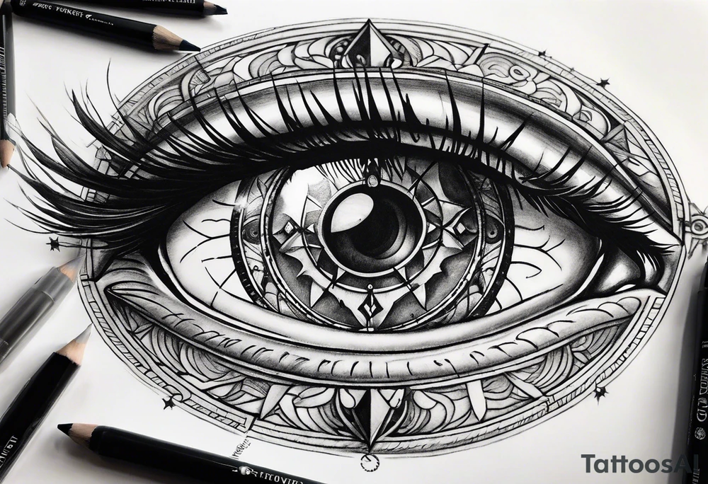 Eyes in the middle of a compass tattoo idea