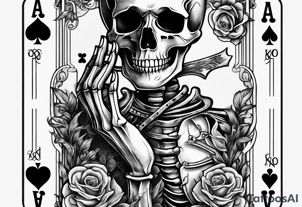 Skeleton hand holding 2 playing cards tattoo idea