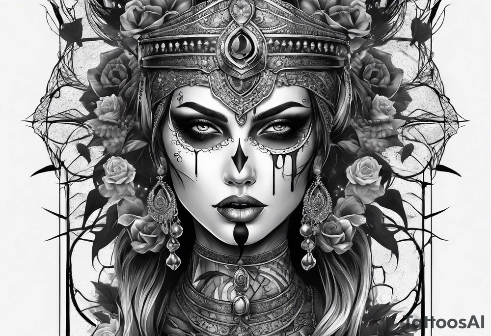 Bloody bandage woman face magic skulls tattoo idea
