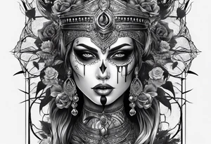 Bloody bandage woman face magic skulls tattoo idea