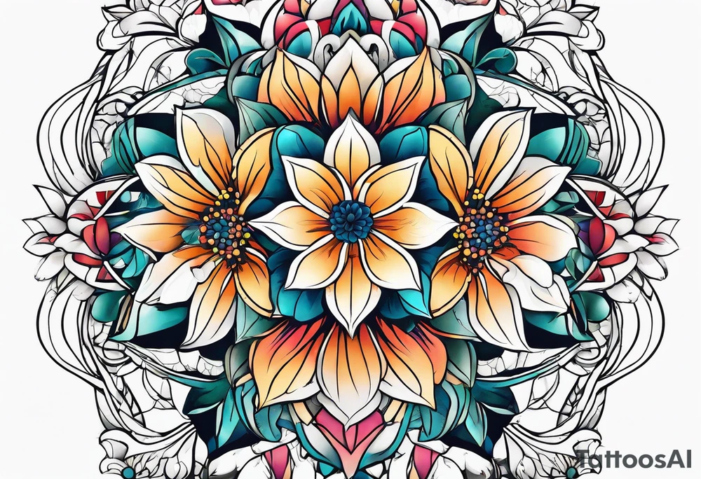 flower, ocean, géométric tattoo idea