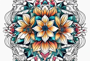 flower, ocean, géométric tattoo idea