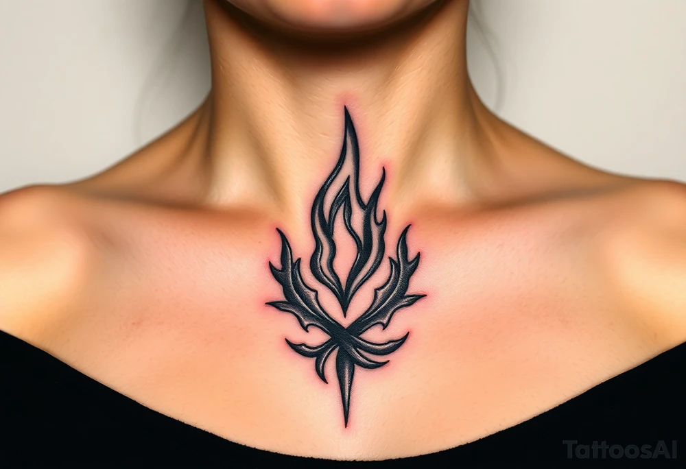 A realistic Dauntless flame symbol, surrounded by swirling embers representing sci fi movie Divergent tattoo idea
