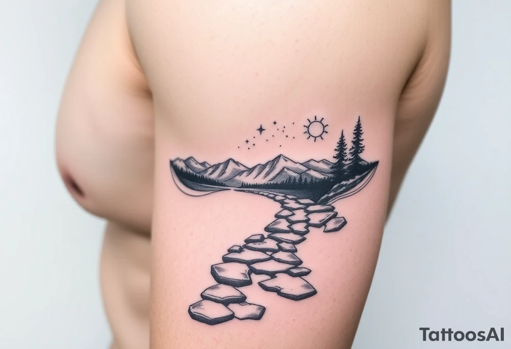 Pathway to lake scene with the cosmos in the sky tattoo idea