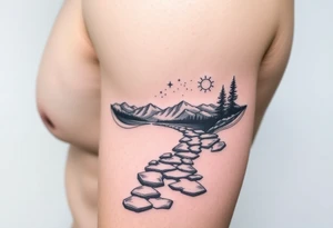 Pathway to lake scene with the cosmos in the sky tattoo idea