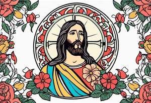 jesus
old school vintage simple traditional design with vintage flowers surrounding
bold color simple tattoo idea