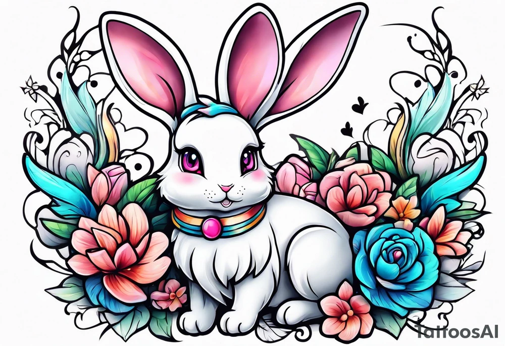 rabbit dressed as sylveon tattoo idea