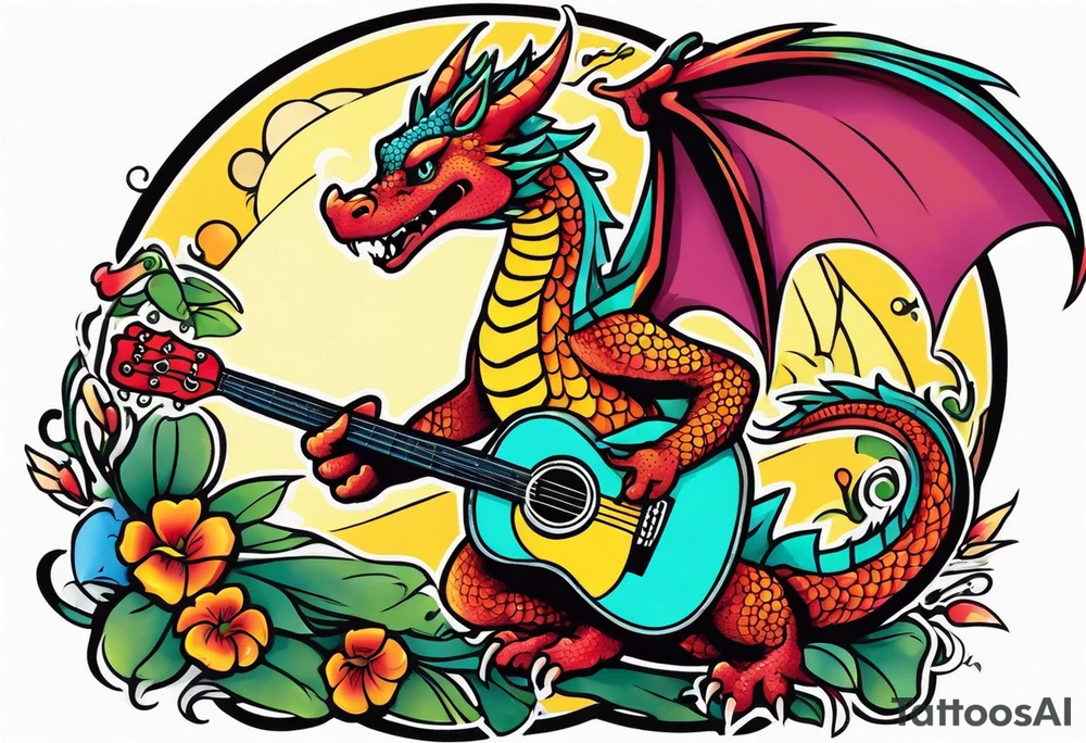 Dragon playing guitar tattoo idea