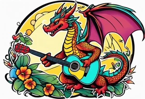 Dragon playing guitar tattoo idea