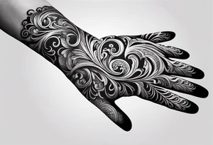 Forearm sleeve and glove with swirls up to the elbow like a elbow length lace glove tattoo idea